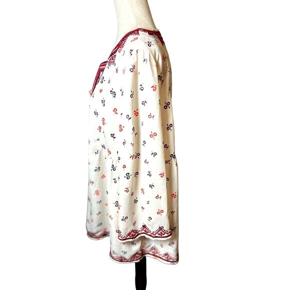 GAP Womens Boho Semi Sheer Floral Top Embroidered Blouse Ivory Peasant Fall - Picture 3 of 8